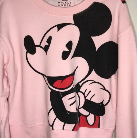 Disney Mickey Mouse Double Sided Graphic Cropped Sweatshirt Women's Large Pink - Picture 2 of 6